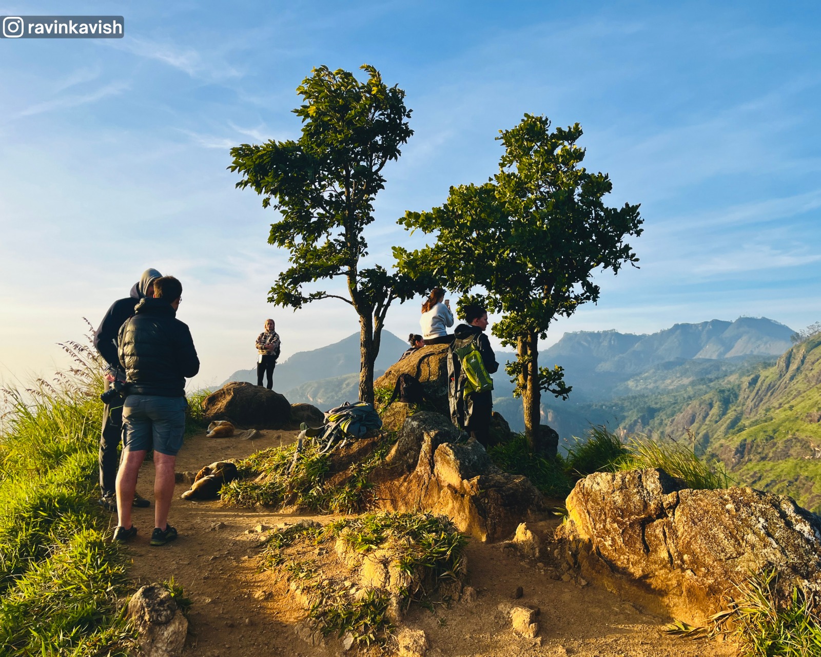 An amazing viewpoint and resting spot at the top of Little Adams Peak in Ella showcasing Sri Lankas scenic hill country