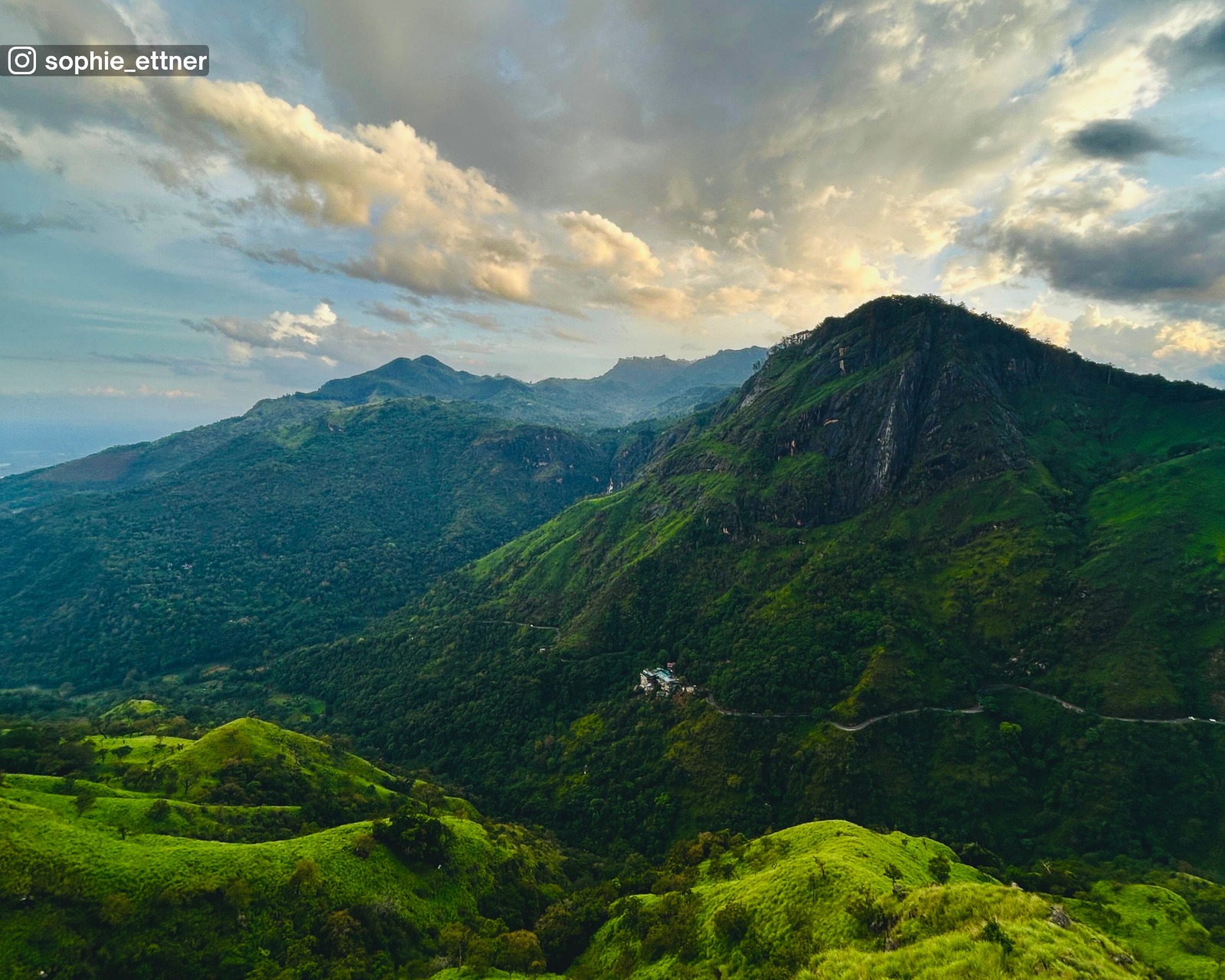 Clear sky and bright greenery after rain, with a view of Ella Rock and surrounding landscape from Little Adam’s Peak