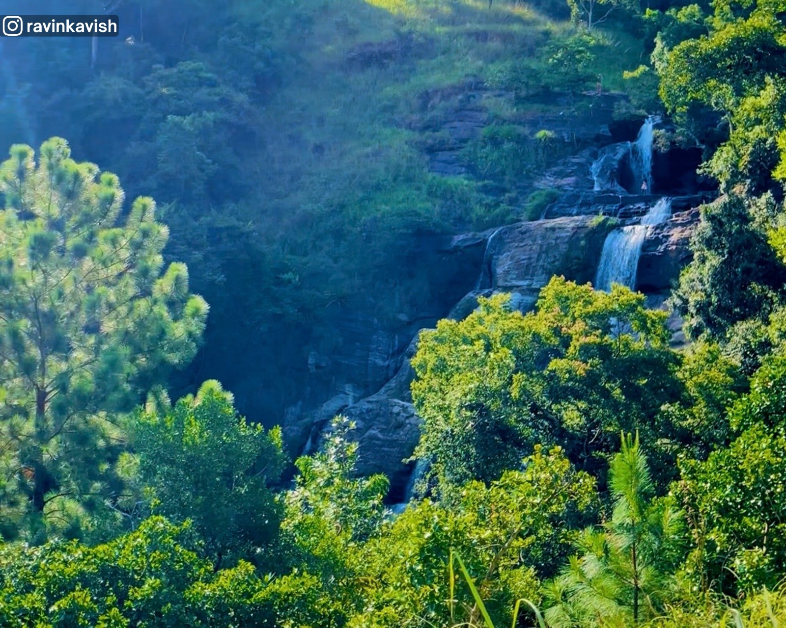 Forest-framed view of Upper Diyaluma waterfall in Ella showcasing Sri Lankas natural beauty and scenic landscapes