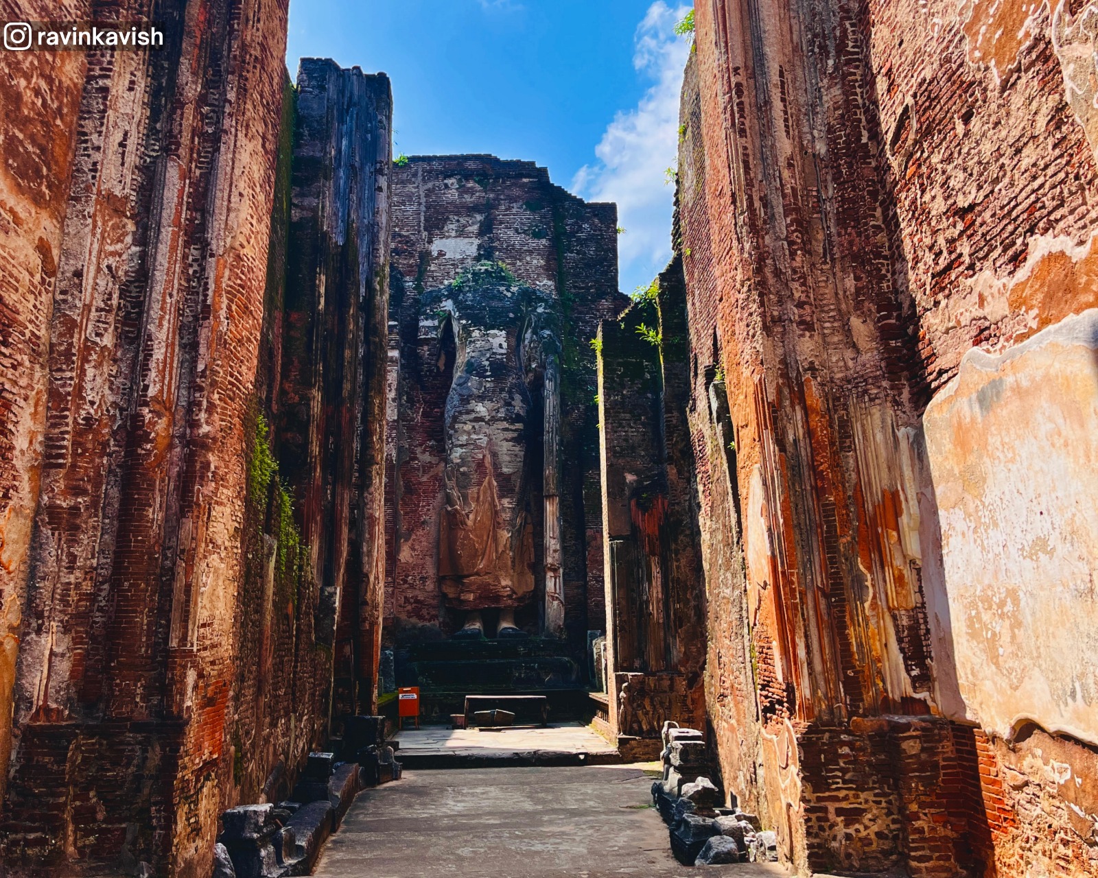 Iconic Lankathilaka Temple and standing Buddha in at Alahana Pirivena, Polonnaruwa