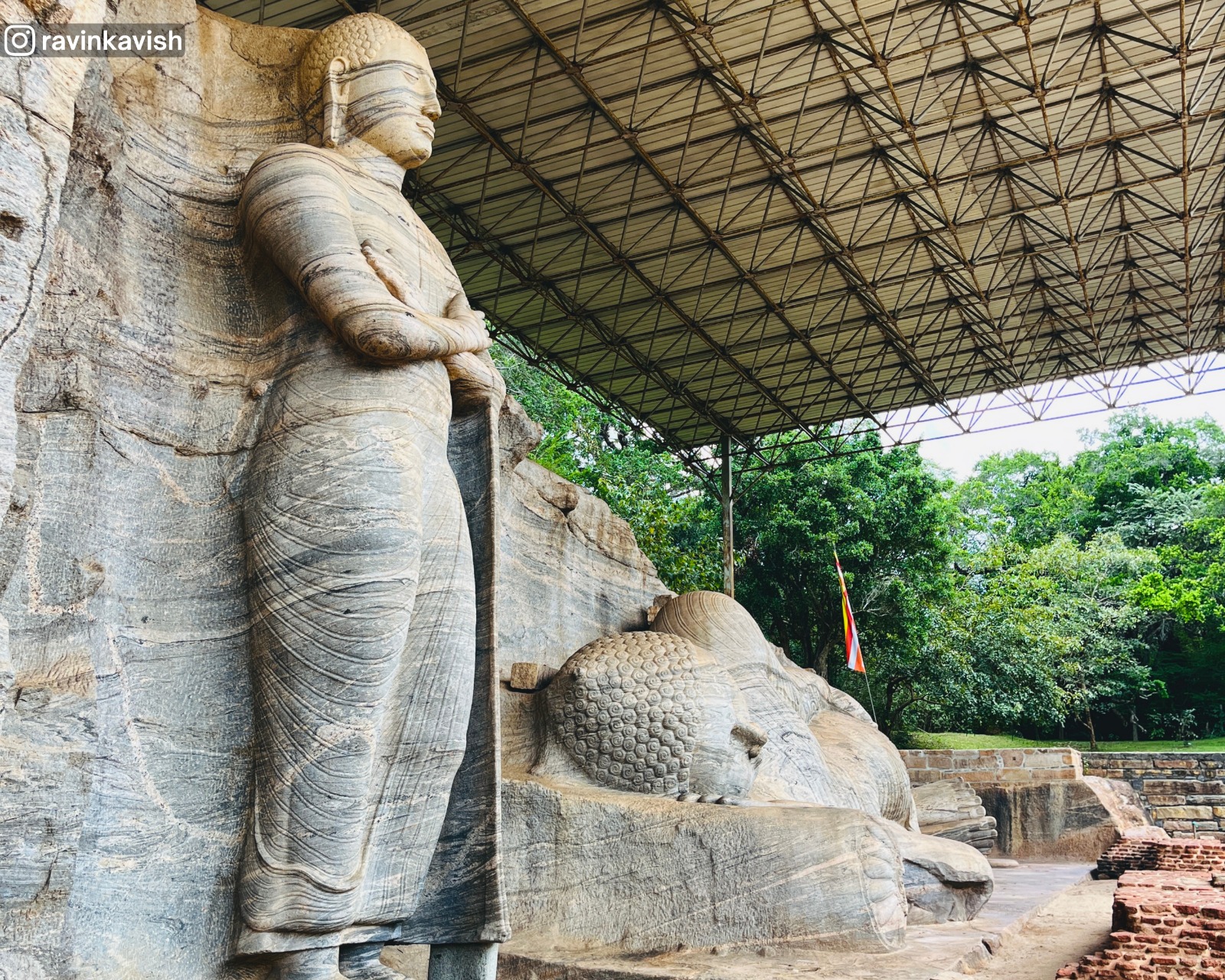 Iconic standing Buddha and reclining Buddha statues in Gal Vihara, Polonnaruwa