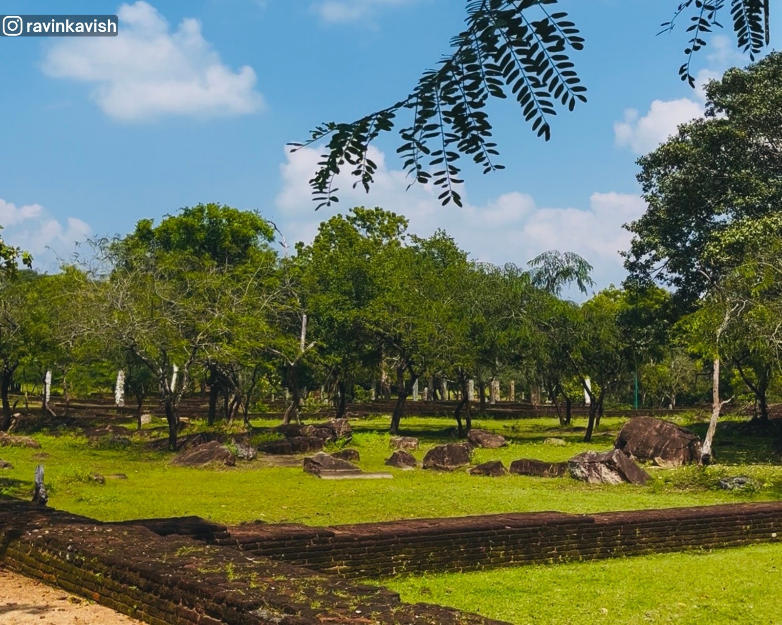 Ruins of monk residences with brick foundations in Alahana Monastery, Polonnaruwa