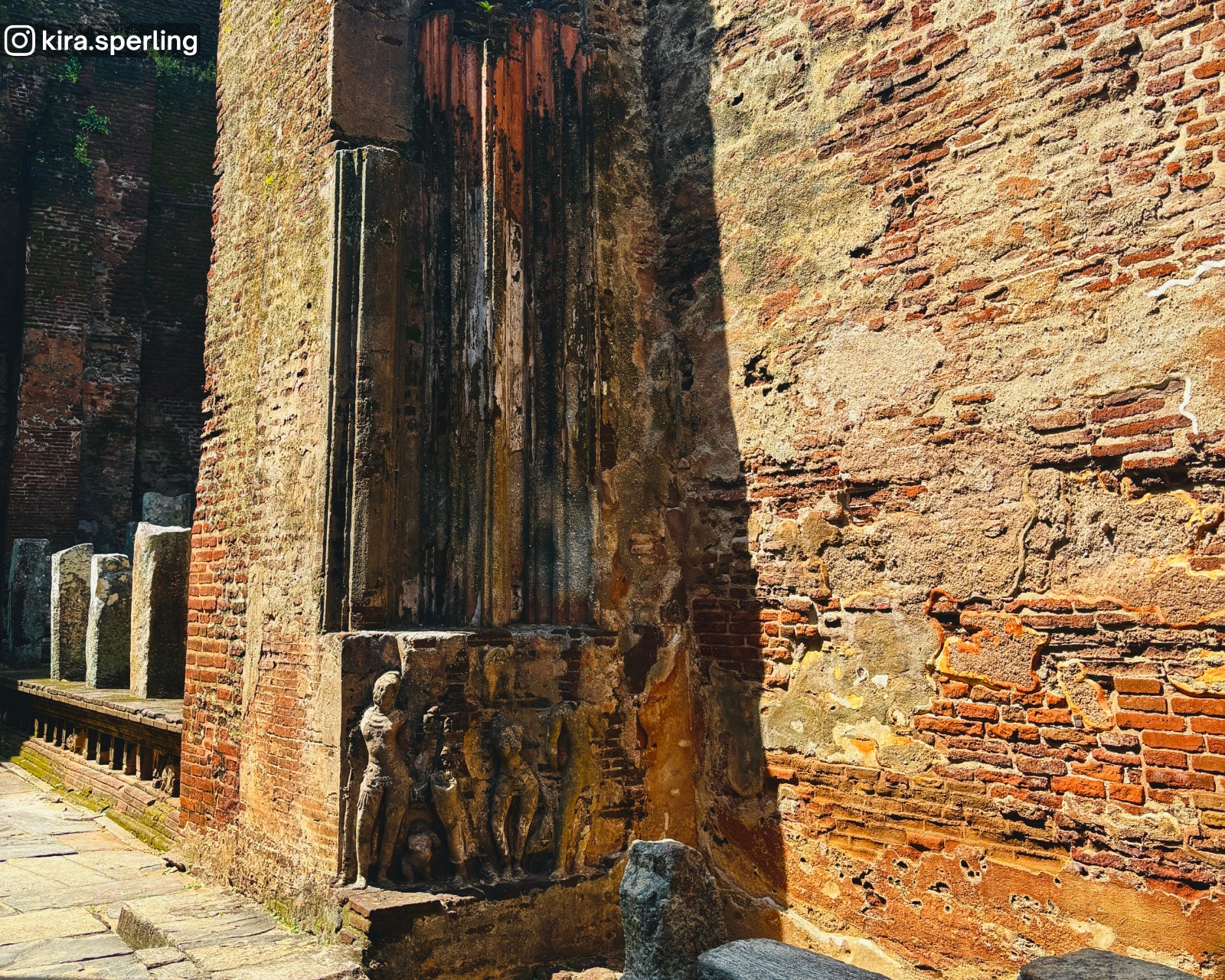 Small possible guardian sculptures embedded in the thick wall of Lankathilaka Temple at Alahana Pirivena, Polonnaruwa