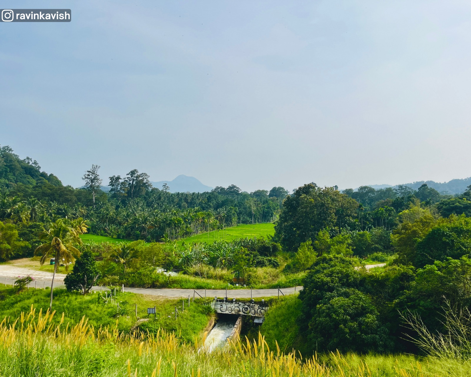 Spillway of Alikota Ara Reservoir in Ella with surrounding nature and a street nearby showcasing Sri Lankas scenic landscapes