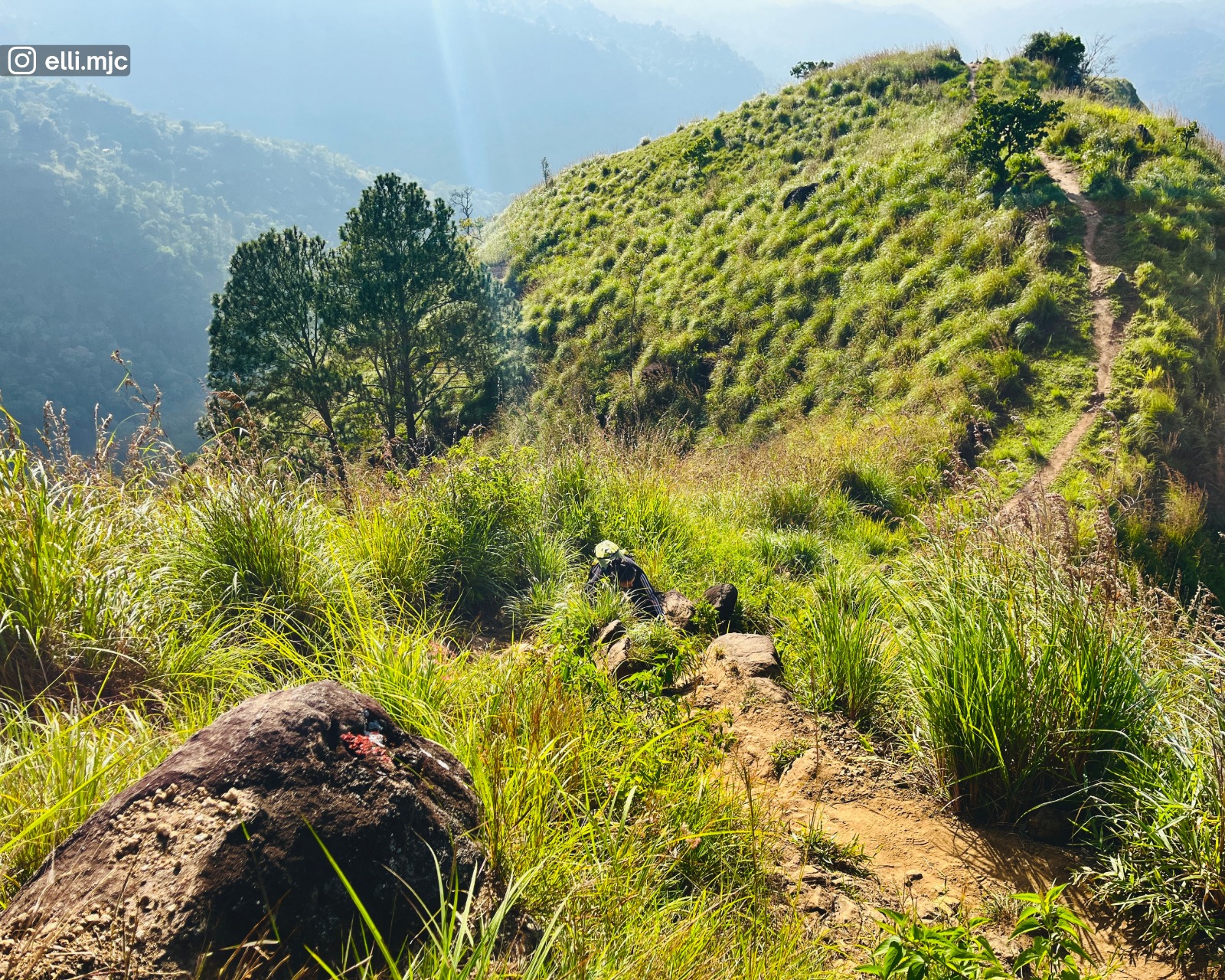 View of the final peak of Little Adams Peak in Ella from the summit showcasing Sri Lankas scenic hill country