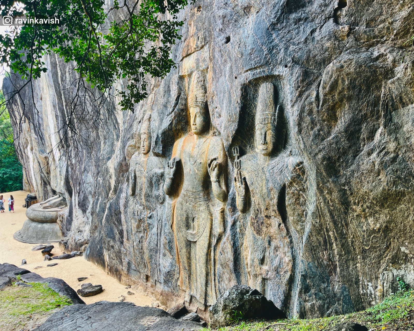 focusing Buduruwagala rightside three carvings view captureing this corner to the other coner