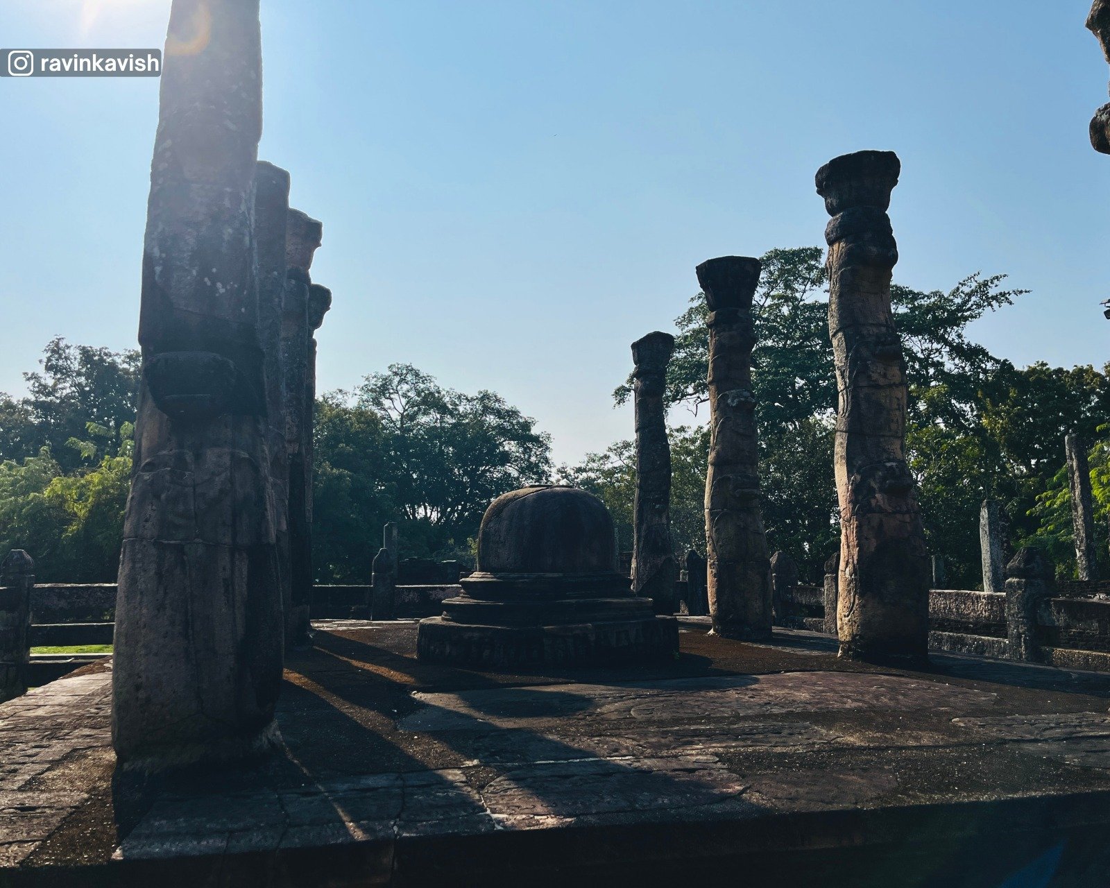 Ancient Nissanka Latha Mandapaya (Pillared Pavilion) with finely carved pillars in Polonnaruwa Sacred Quadrangle