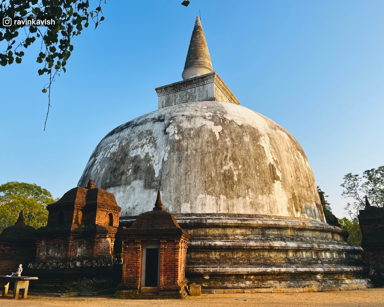 Ancient Kiri Vehera stupa and the surrounding Waahalkadas (frontispieces) at Alahana Monastery in Polonnaruwa