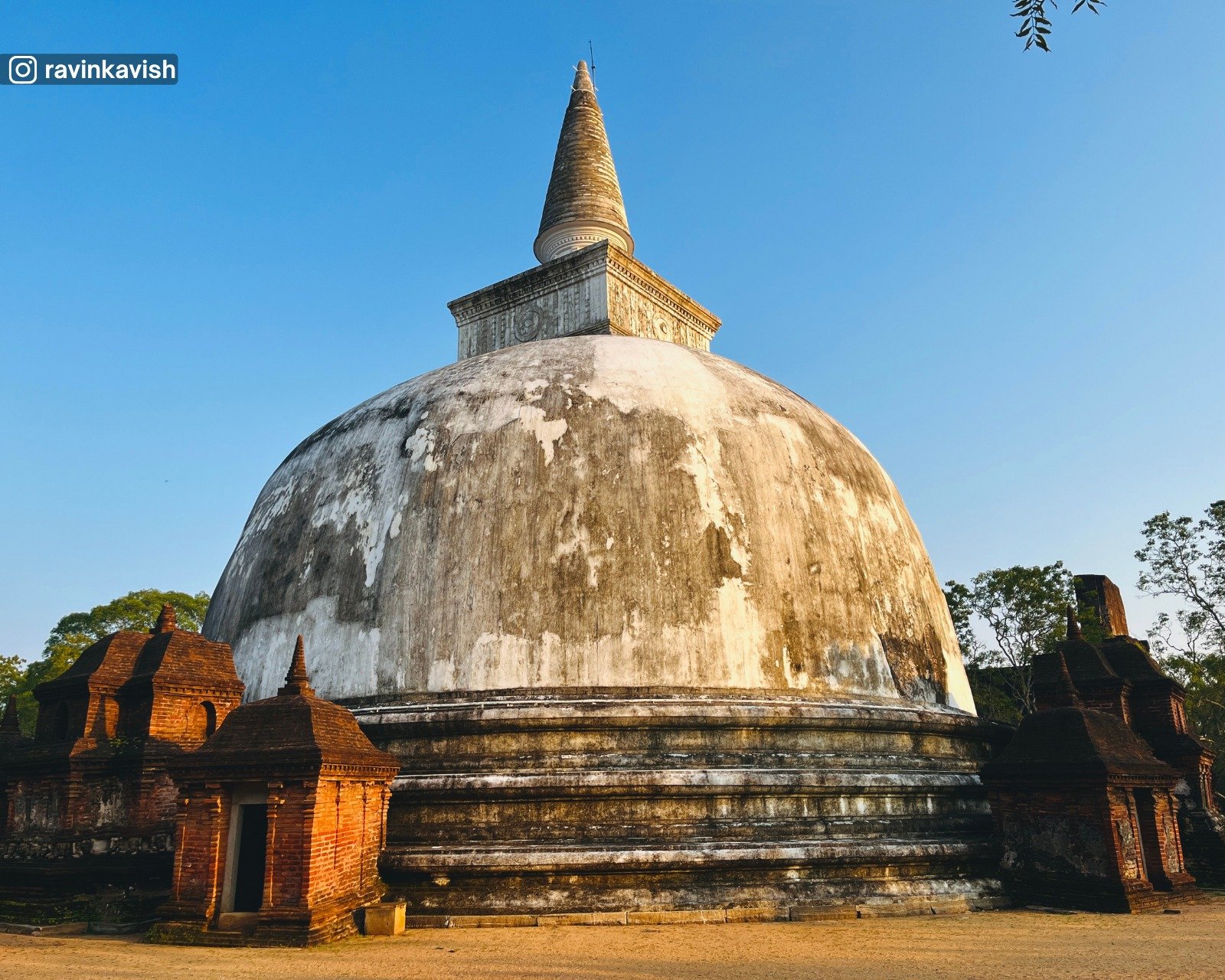 Ancient Kiri Vehera stupa and the surrounding Waahalkadas (frontispieces) at Alahana Monastery in Polonnaruwa