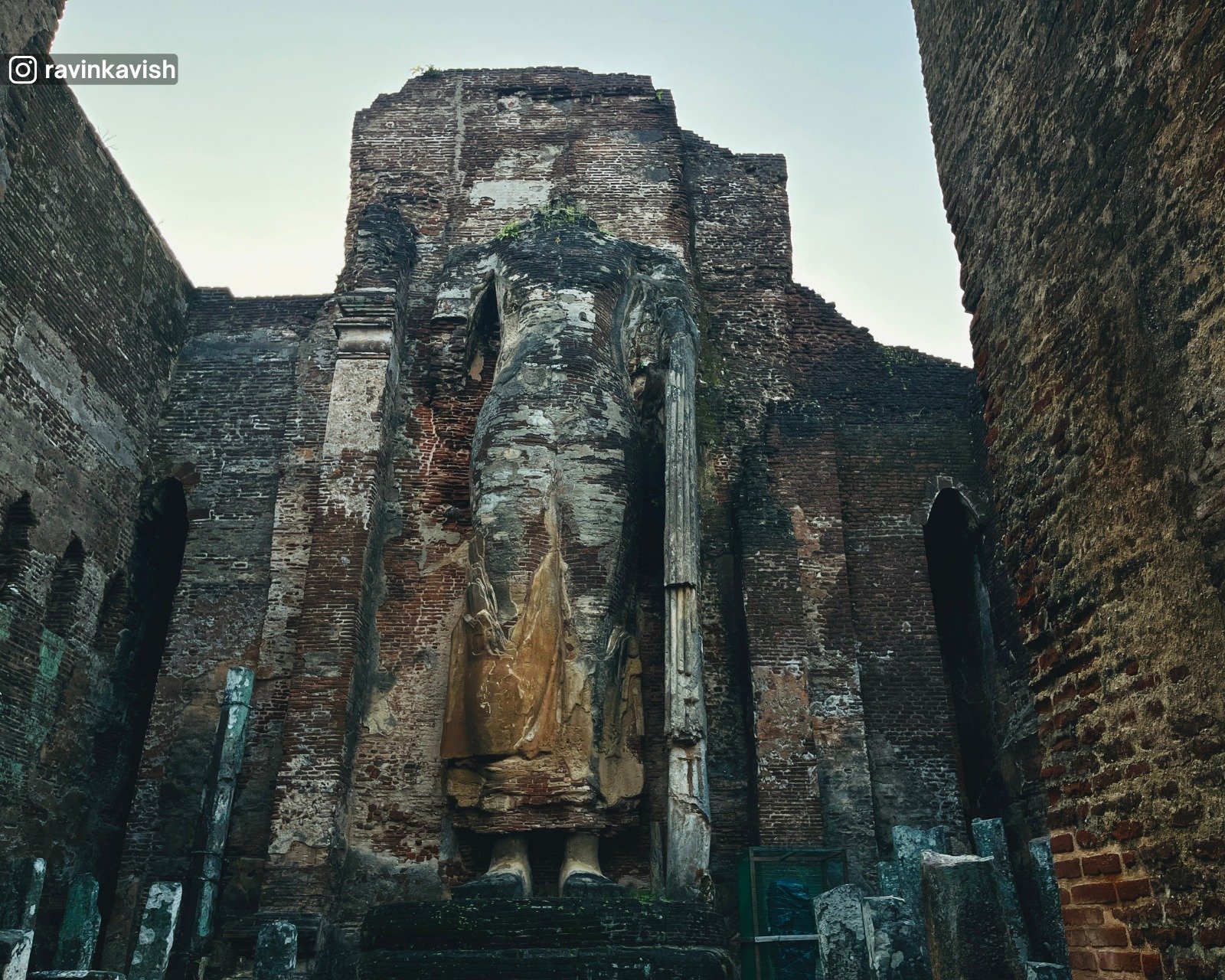 View of the iconic Lankathilaka Temple and large standing Buddha statue
