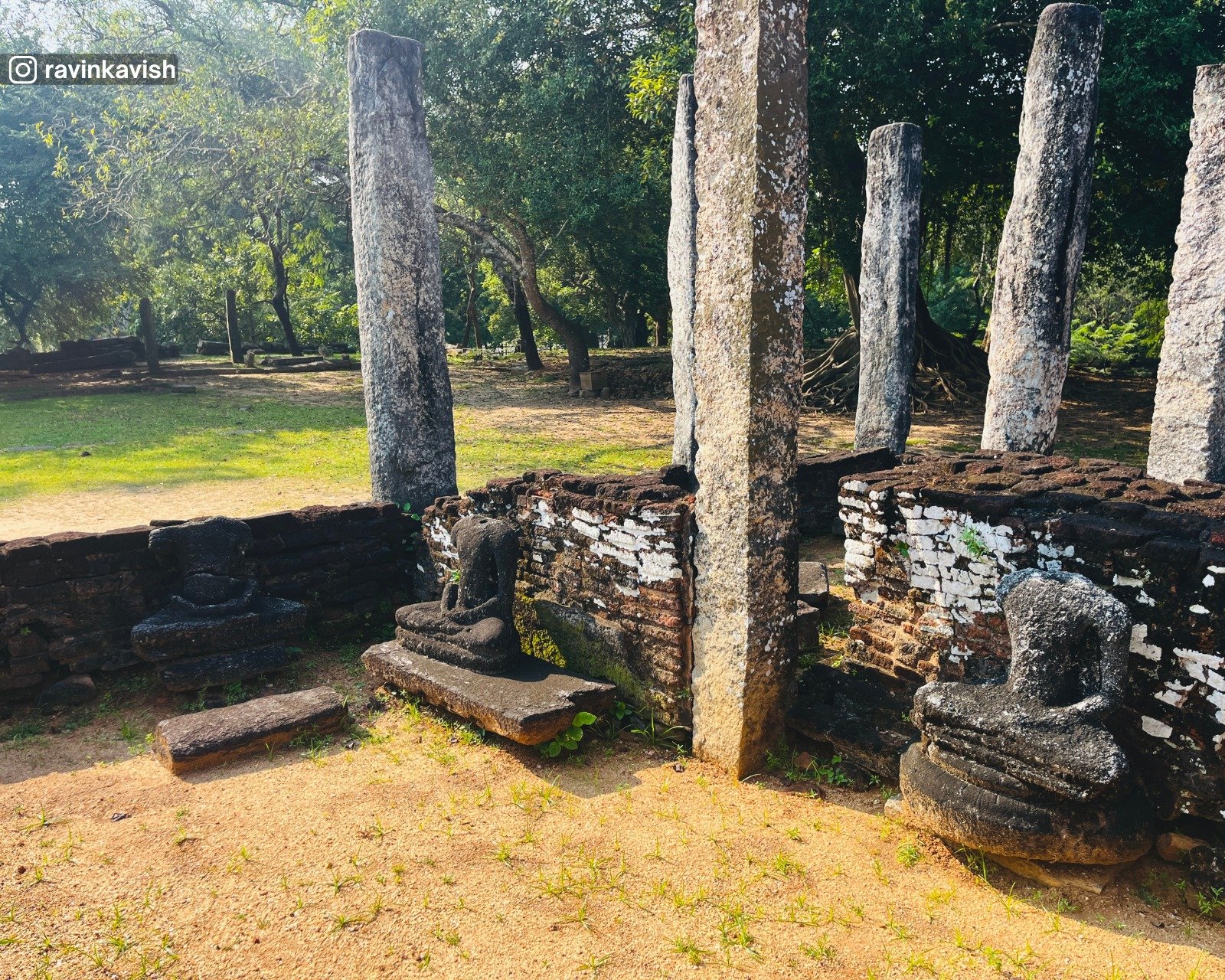 Few damaged buddha statues of Atadageya in Polonnaruwa Sacred Quadrangle