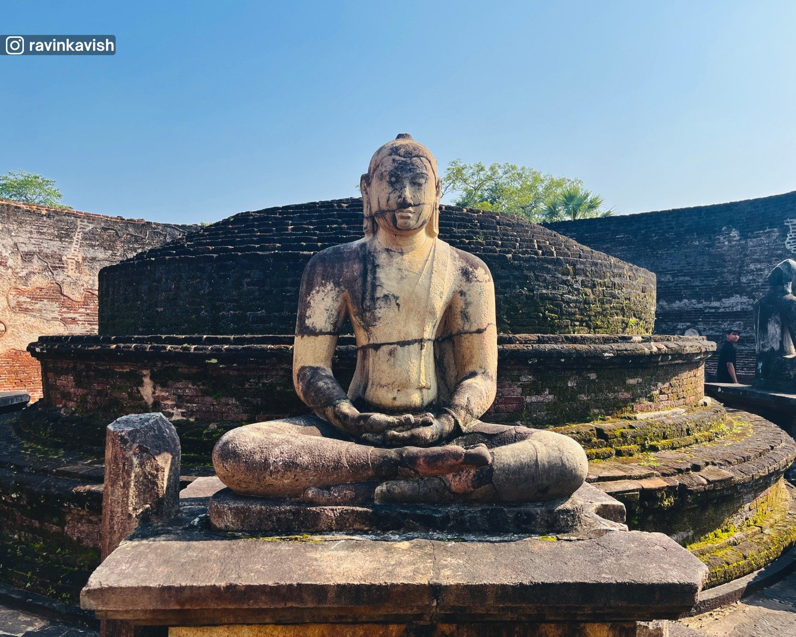 Seated Buddha statue and Central Stupa inside the Vatadage at Polonnaruwa Sacred Quadrangle