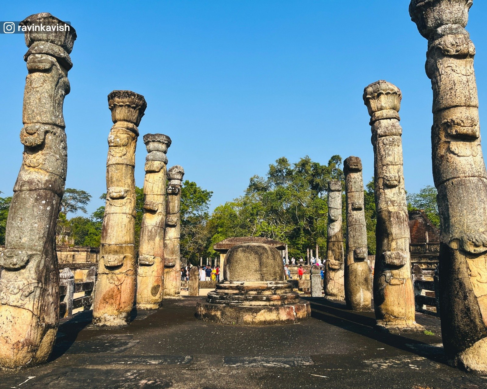 Ancient Nissanka Latha Mandapaya (Pillared Pavilion) with finely carved pillars in Polonnaruwa Sacred Quadrangle