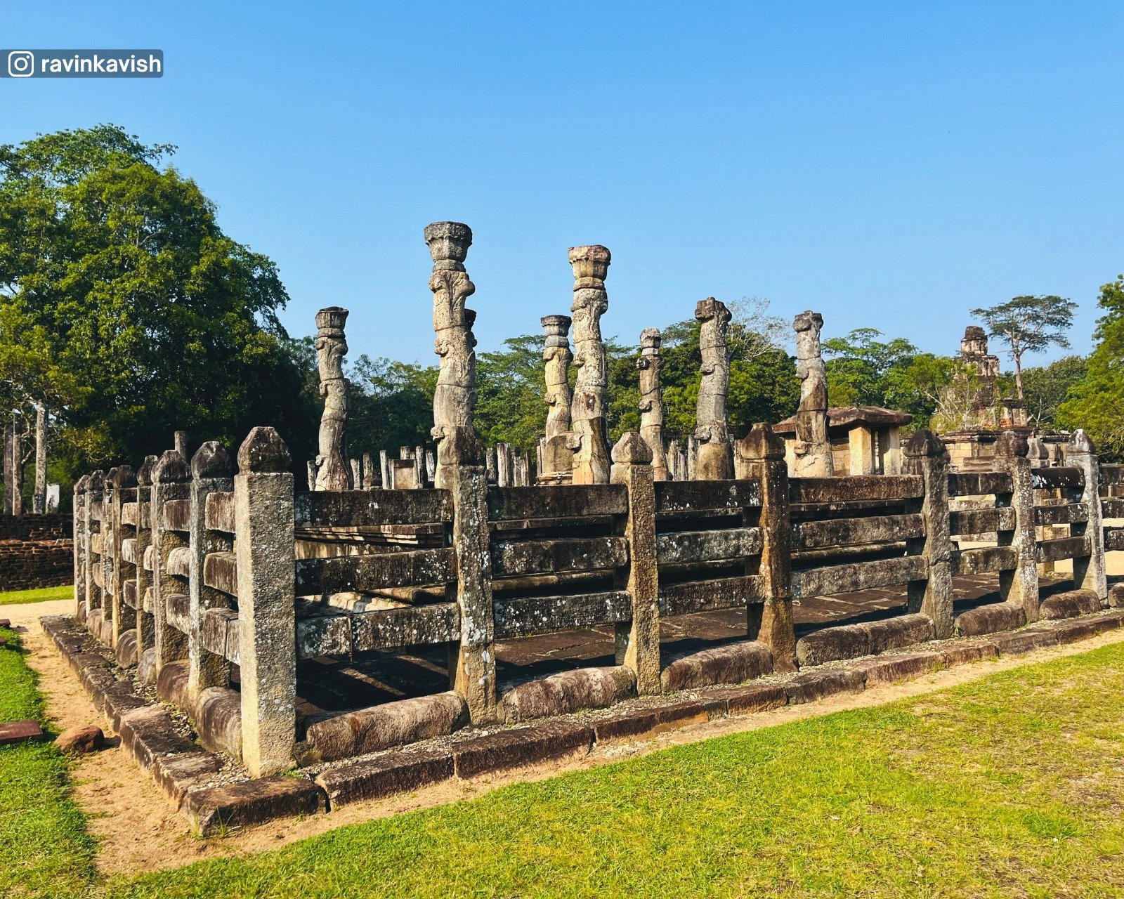 Ancient Nissanka Latha Mandapaya (Pillared Pavilion) with finely carved pillars in Polonnaruwa Sacred Quadrangle