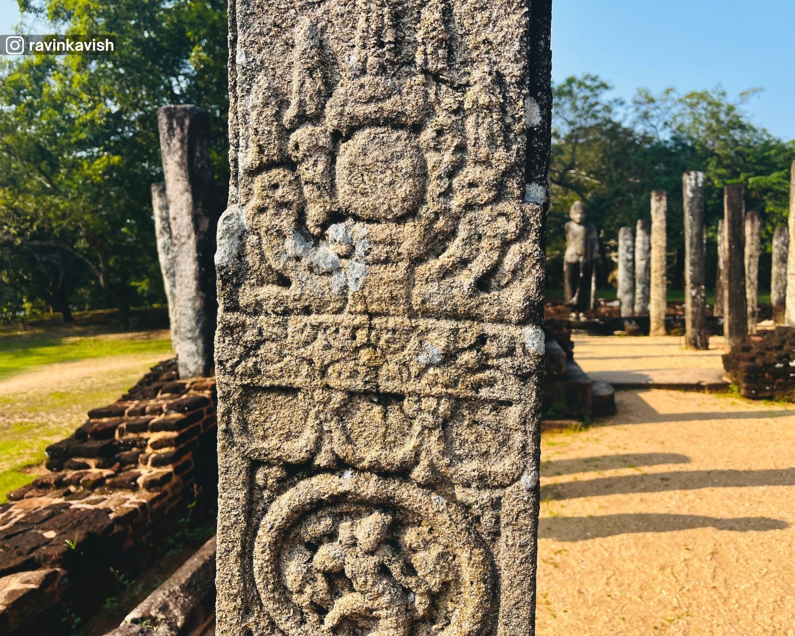 Finely carved pillars of Atadageya in Polonnaruwa Sacred Quadrangle