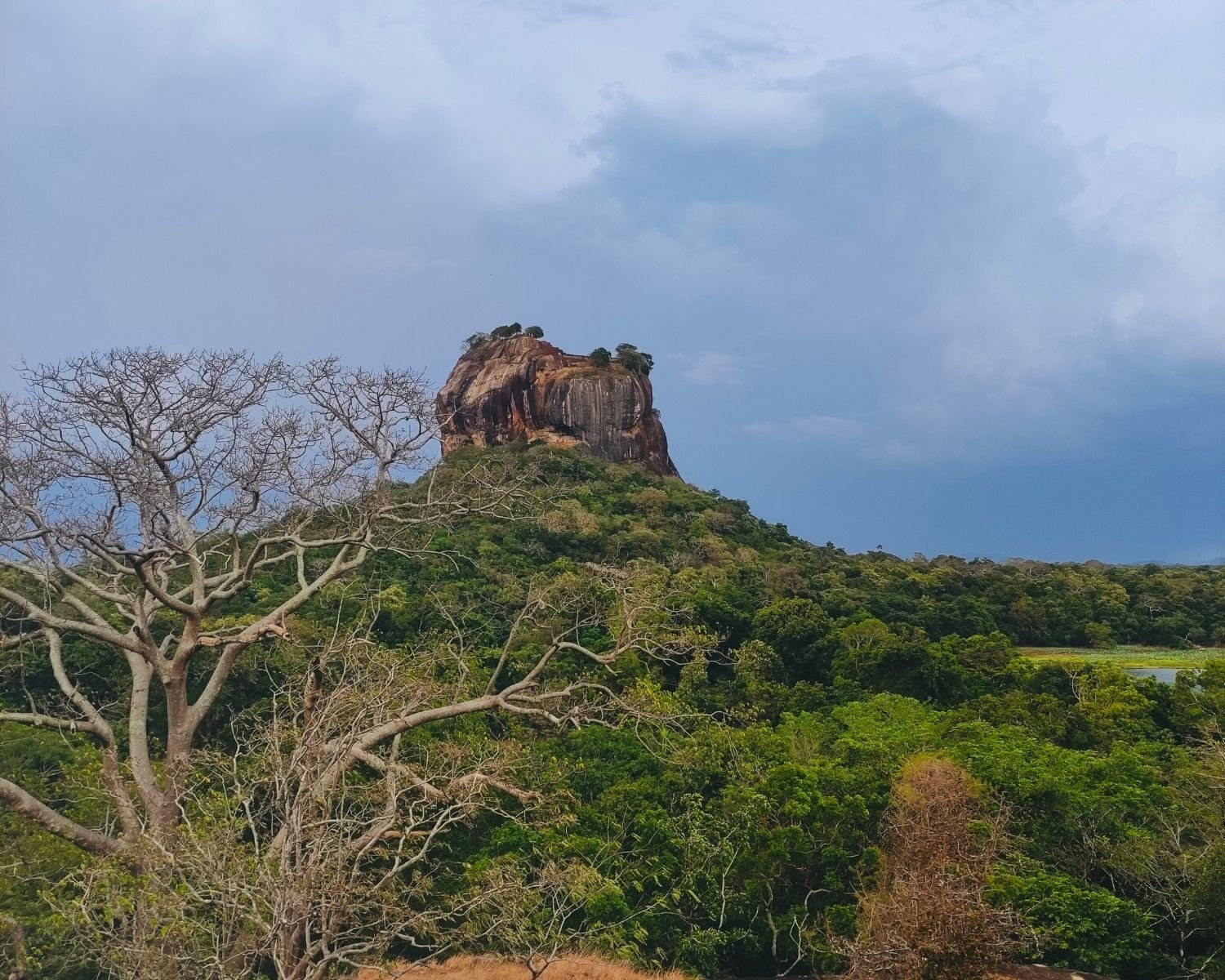 Close-up view of Sigiriya Lion Rock from mid-tier plateau at Mapagala Fortress Little Pidurangala Sri Lanka
