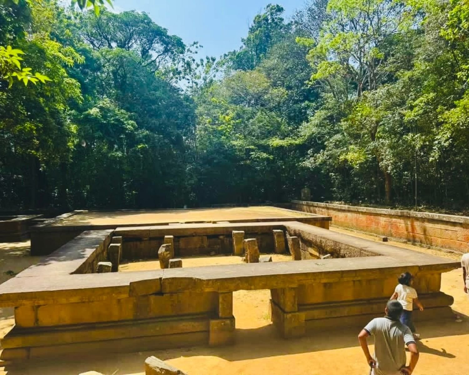 Twin stone meditation platforms with stone pillars at Ritigala Archaeological Reserve near Habarana