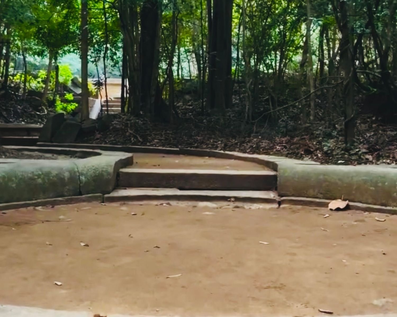Ancient circular stone rounder bout pathway leading to meditation platforms at Ritigala Forest Reserve and Archaeological Site near Sigiriya, Sri Lanka