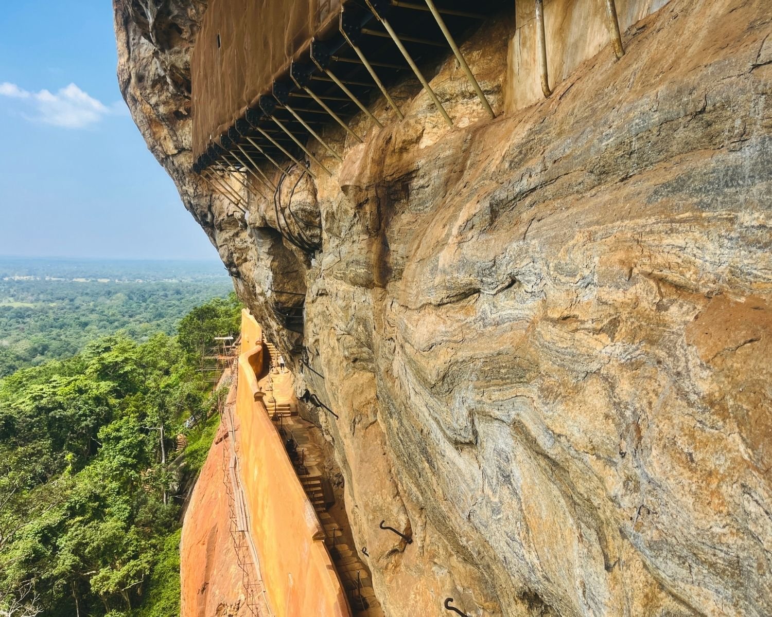 Sigiriya Rock Mirror Wall staircase along cliff face Sri Lanka