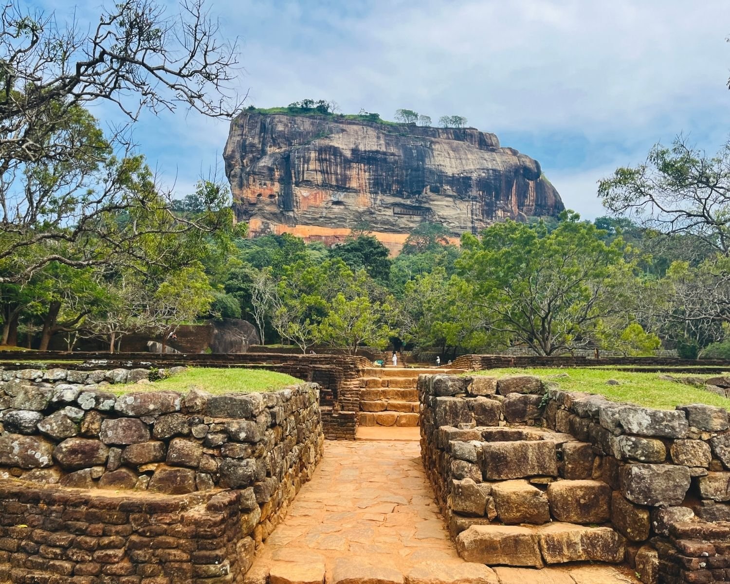 Sigiriya Rock view from Water Gardens stone path Sri Lanka