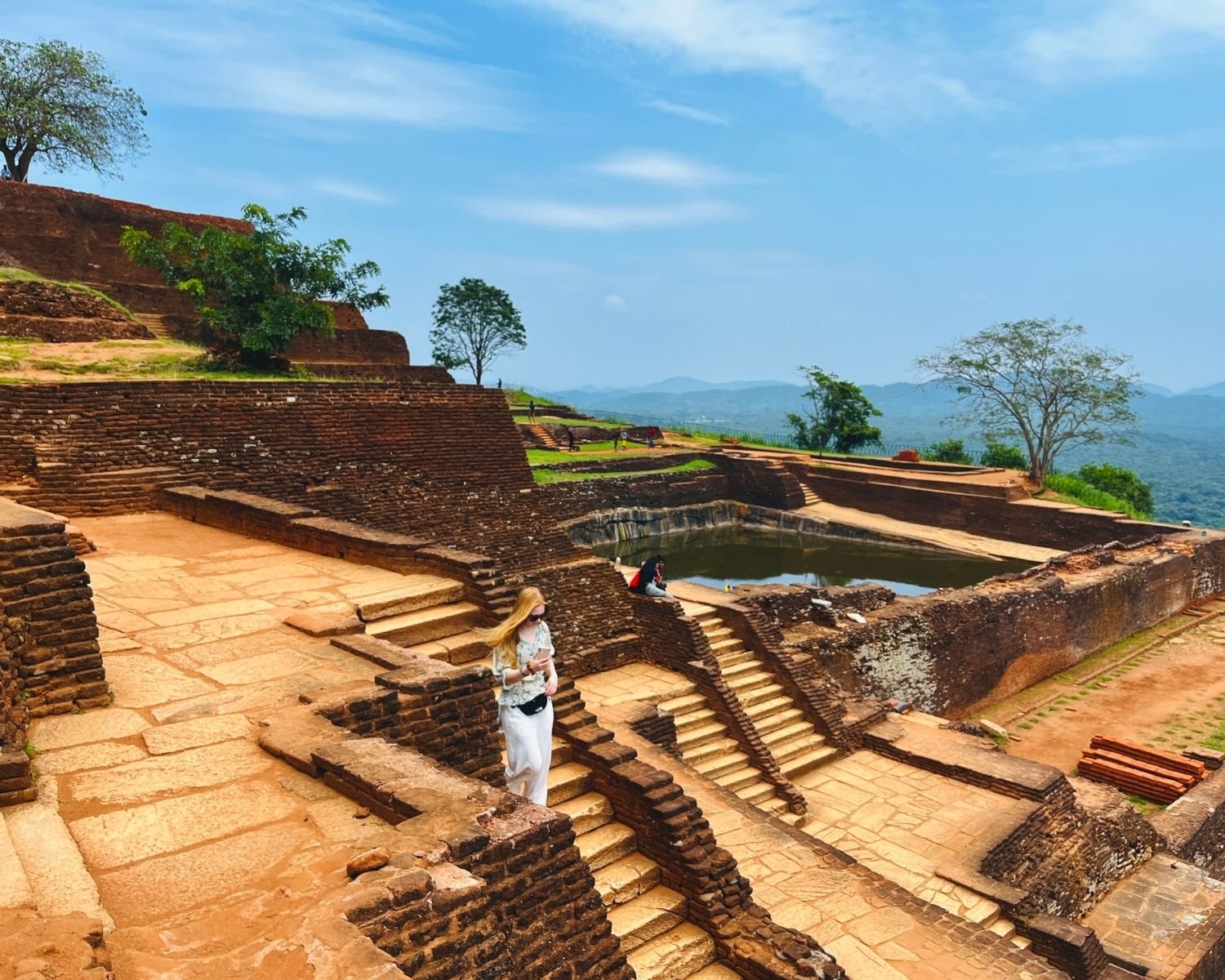 Sigiriya Rock summit palace ruins with royal pool Sri Lanka