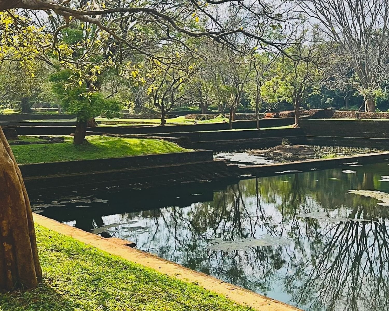 Sigiriya Rock Water Gardens stepped pool with reflections Sri Lanka