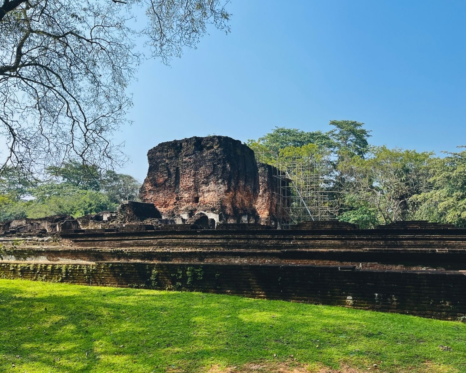 Side view of Royal Palace showing surviving wall and long brick foundation terraces