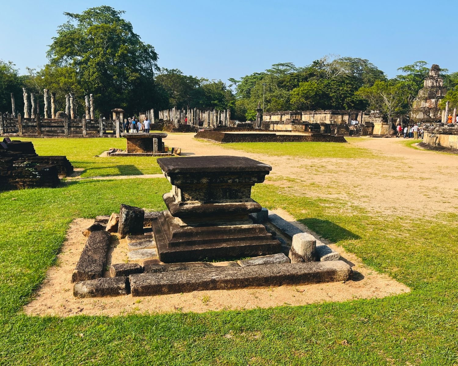 Stone inscriptions in Sacred Quadrangle with Nissanka Latha Mandapaya, Atadage, Hatadage, and Satmahal Prasada