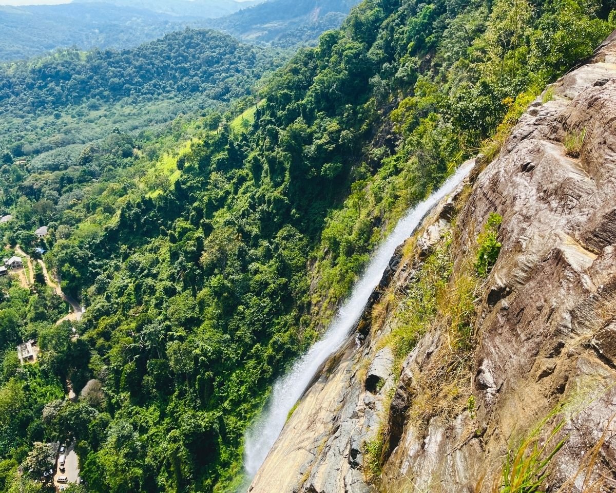 Looking down the vertical drop of Diyaluma Falls