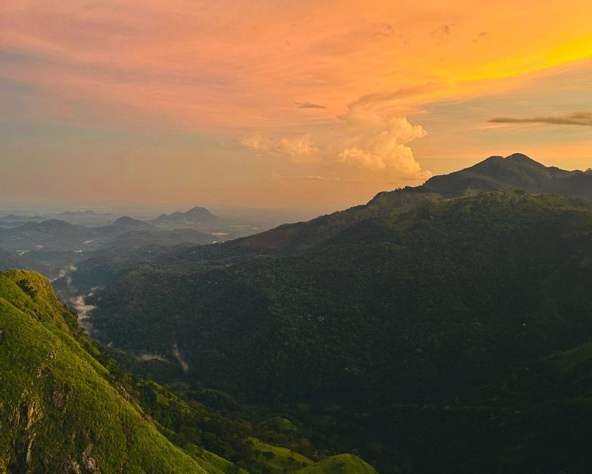 Sunset colours spreading across the mountain ridges near Ella