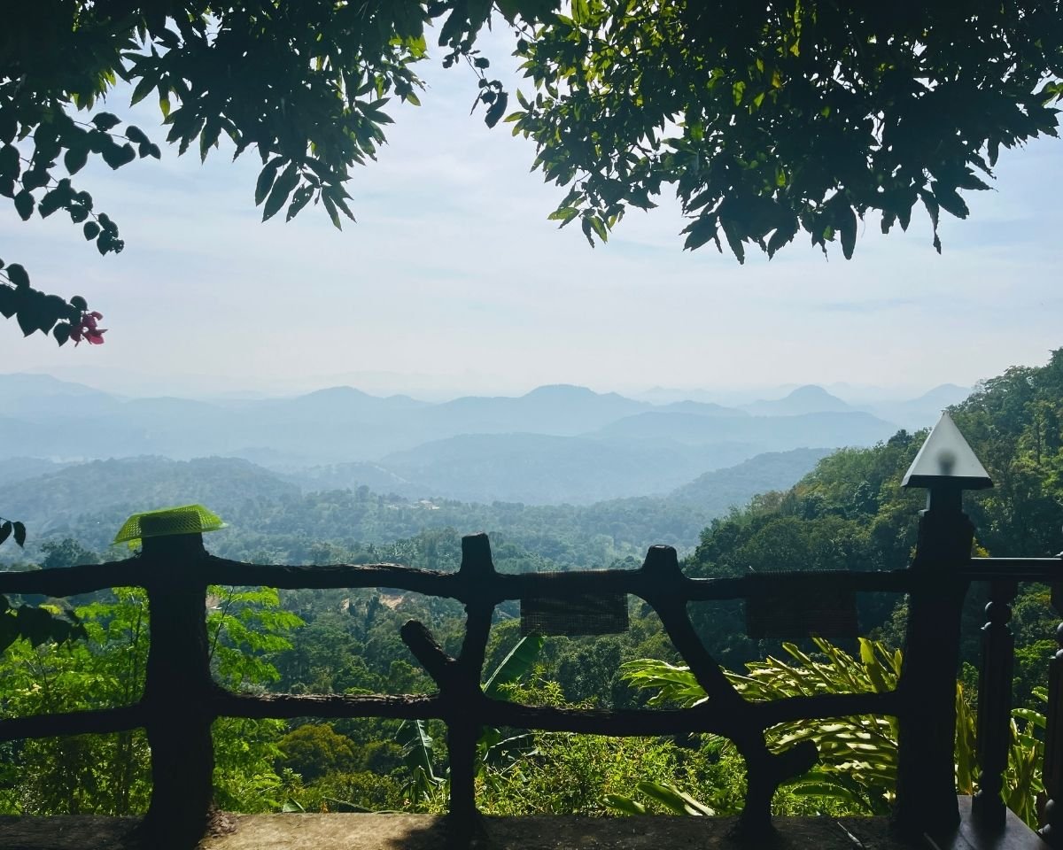 Mountain valley view from the temple grounds