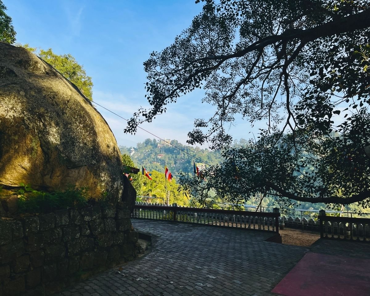Terrace pathway with views across the surrounding hills