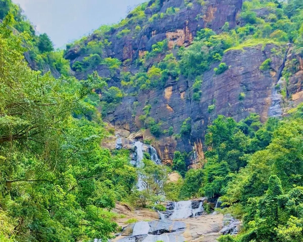 Ravana Falls flowing down a steep rock face