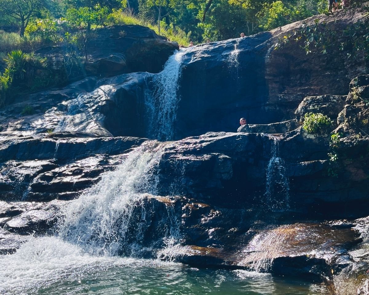 Water flowing between natural rock pools