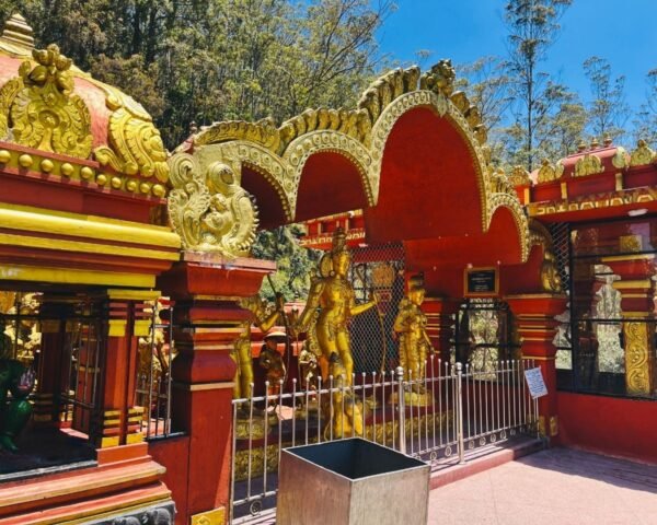 Seetha Amman Kovil - Rama Shrine at Nuwara Eliya Golden statues of Lord Rama, Sita, Lakshmana and Hanuman at the Rama shrine in Seetha Amman Kovil, Nuwara Eliya, Sri Lanka