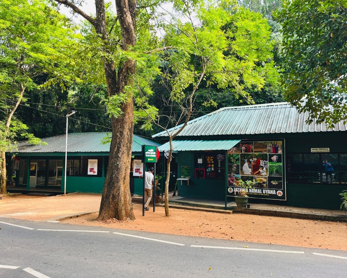 Ticket counter and information center at the entrance to Jathika Namal Uyana pink quartz mountain and ironwood forest in Dambulla Sri Lanka